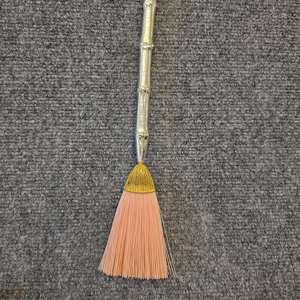 Vtg Pink Vanity Brush Silver Bamboo Handle Gold Tone Cap Decor Display